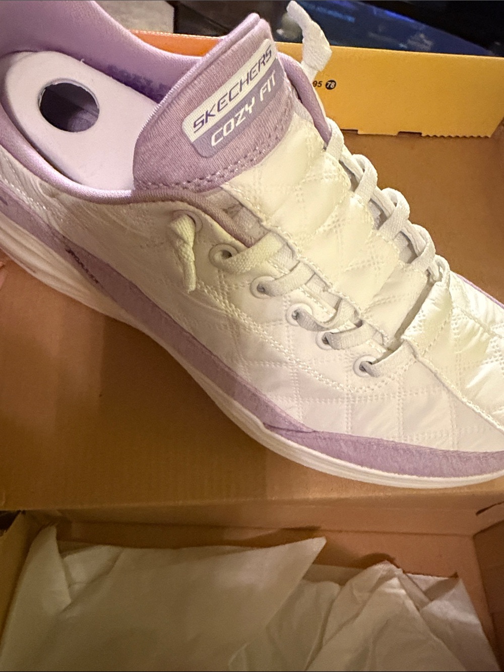 Skechers Cozy Fit Quilted White and Lavender Women's Sneaker
